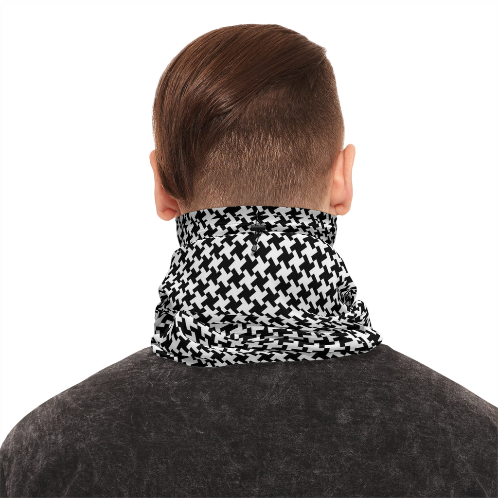 Houndstooth Winter Neck Gaiter with Drawstring — Cozy Black & White Face Scarf - 314 Originals