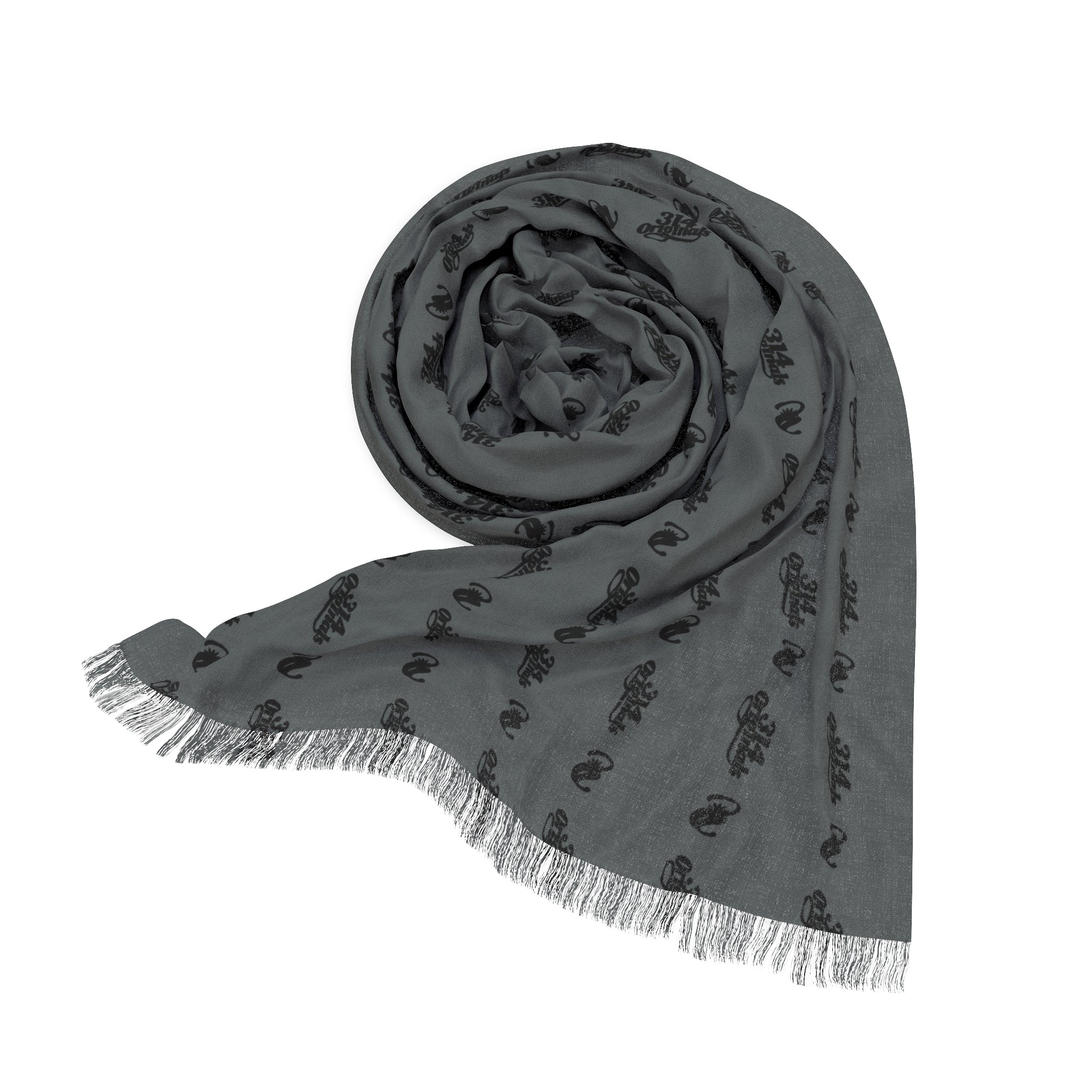 Grey Knit Scarf with Subtle Repeating Pattern — Lightweight Everyday Accessory - 314 Originals
