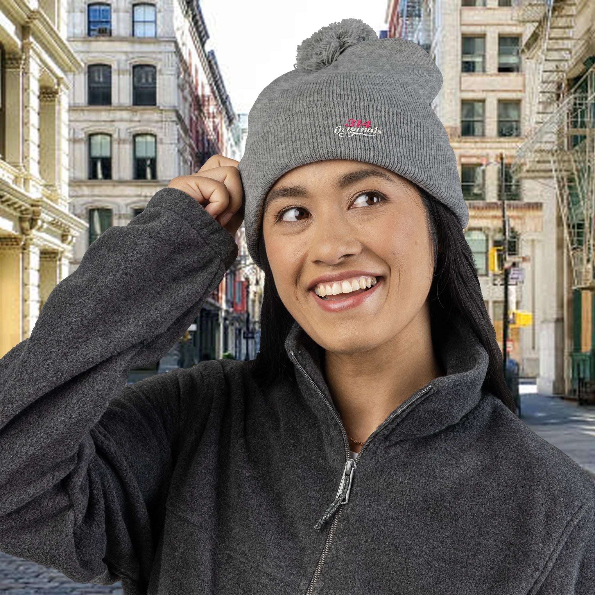 Embroidered Pom-Pom Knit Cap — '314 Originals' Beanie Printify Hats  314 Originals