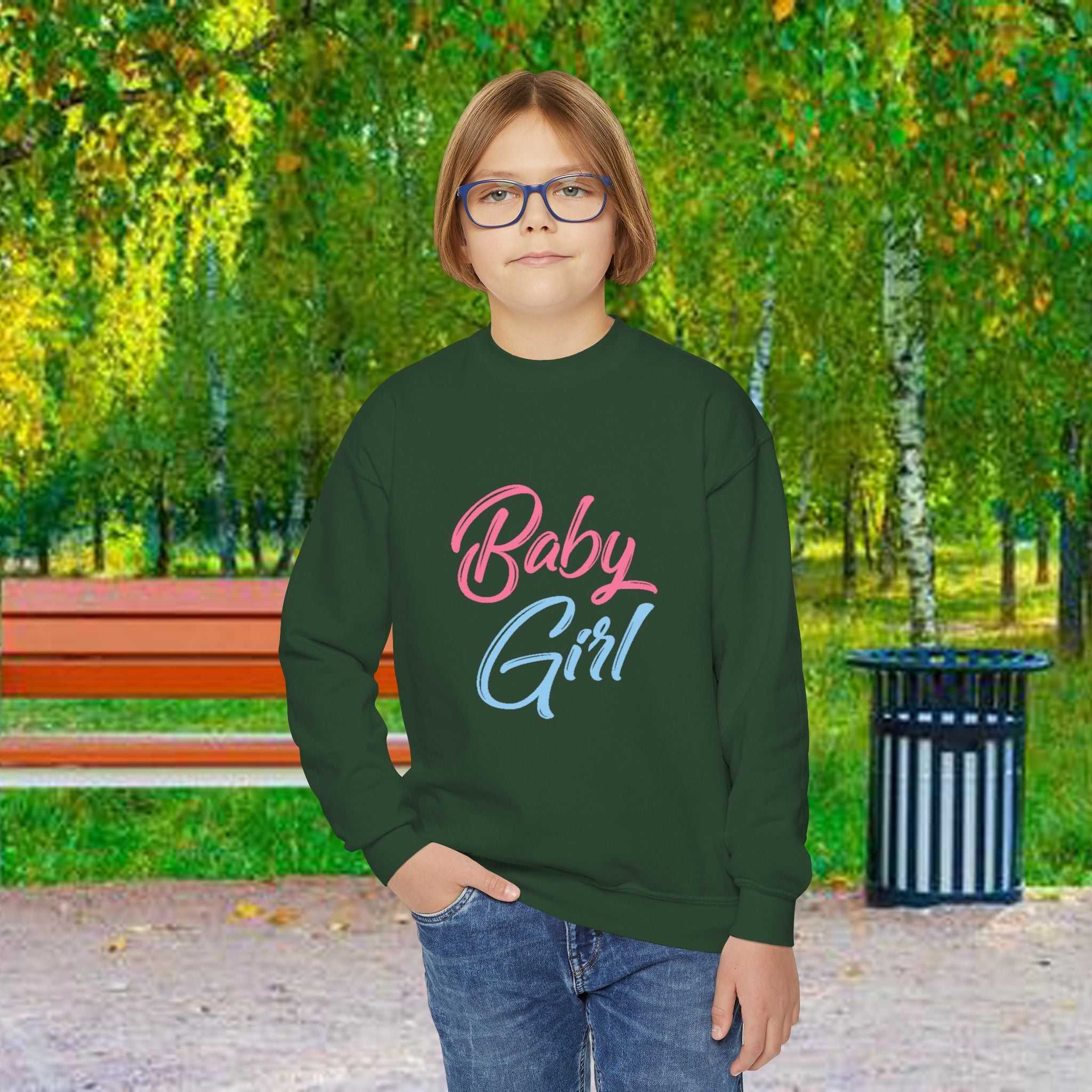 Baby Girl Youth Sweatshirt — Pink & Blue Script Crewneck - 314 Originals