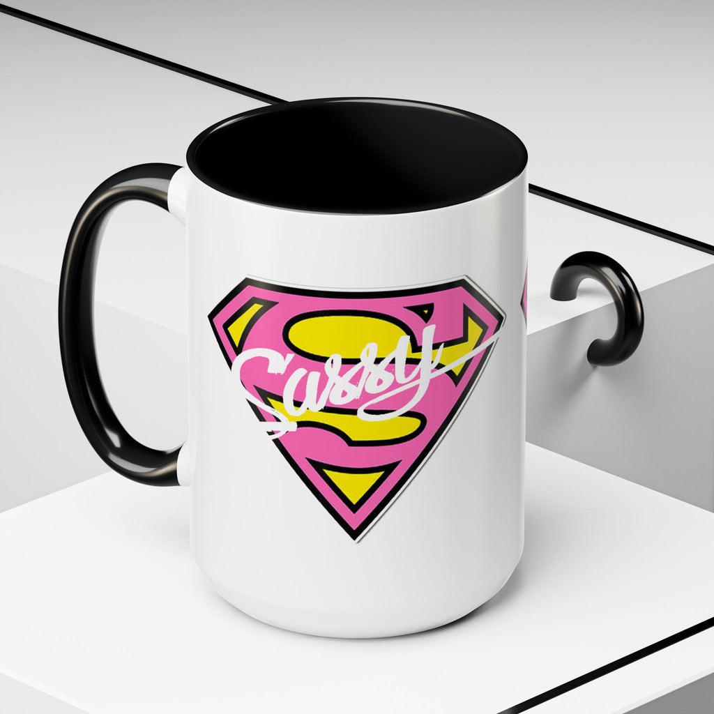 Sassy Supergirl Accent Coffee Mug – Pink & Yellow Super S Logo (11/15oz) - 314 Originals