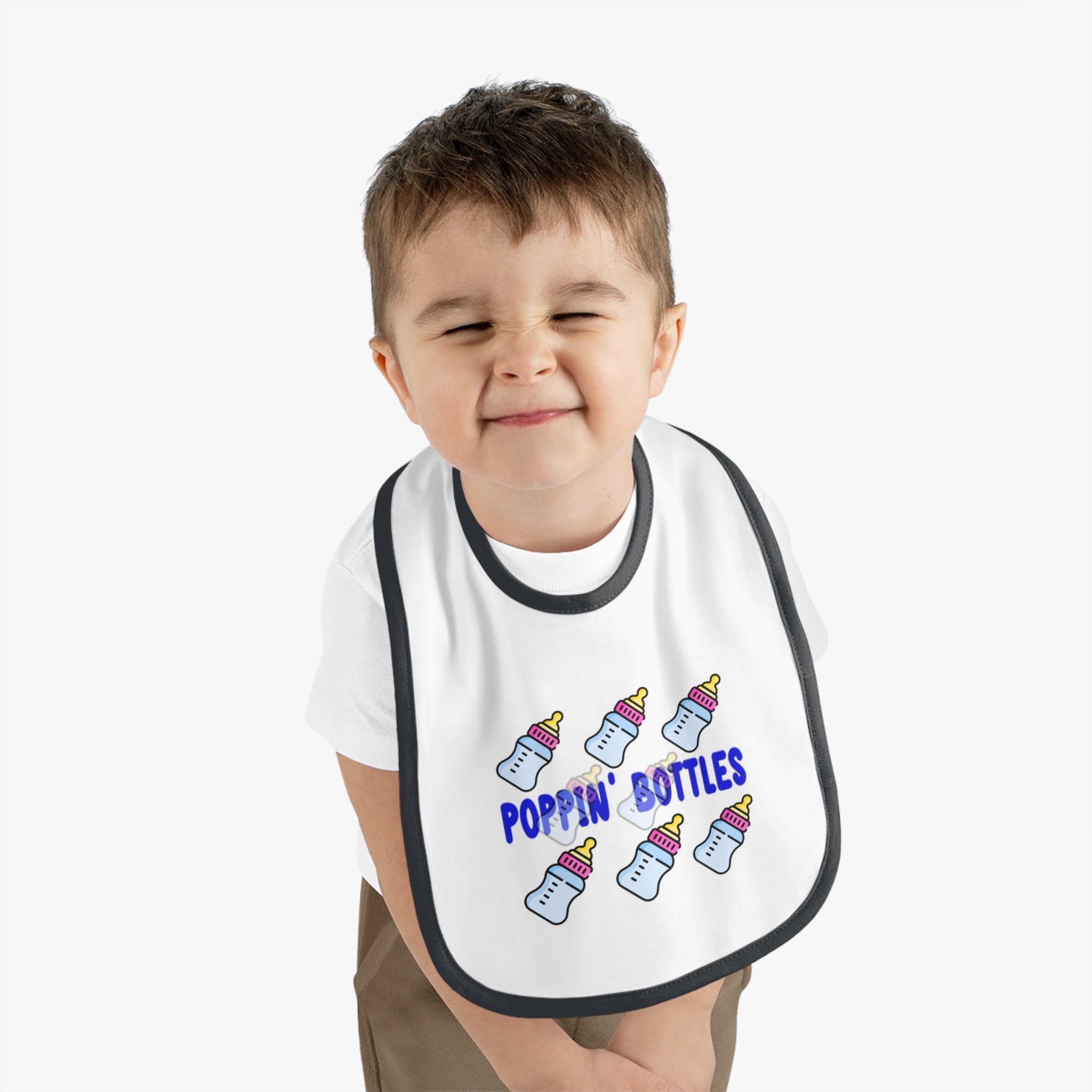 Poppin' Bottles Baby Bib — Cute Bottle Pattern Contrast-Trim Feeding Bib - 314 Originals
