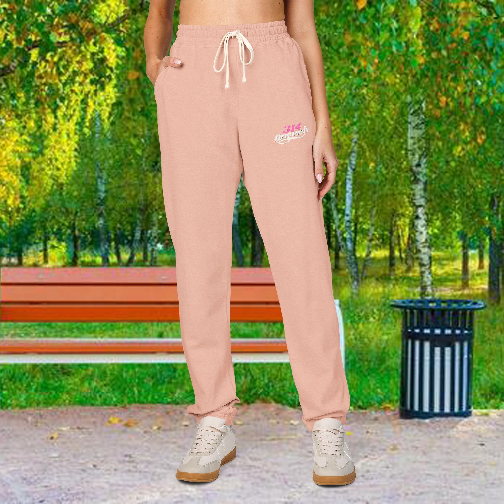 Embroidered Fleece Sweatpants — Soft Garment-Dyed Lounge Joggers Printify Trousers  314 Originals