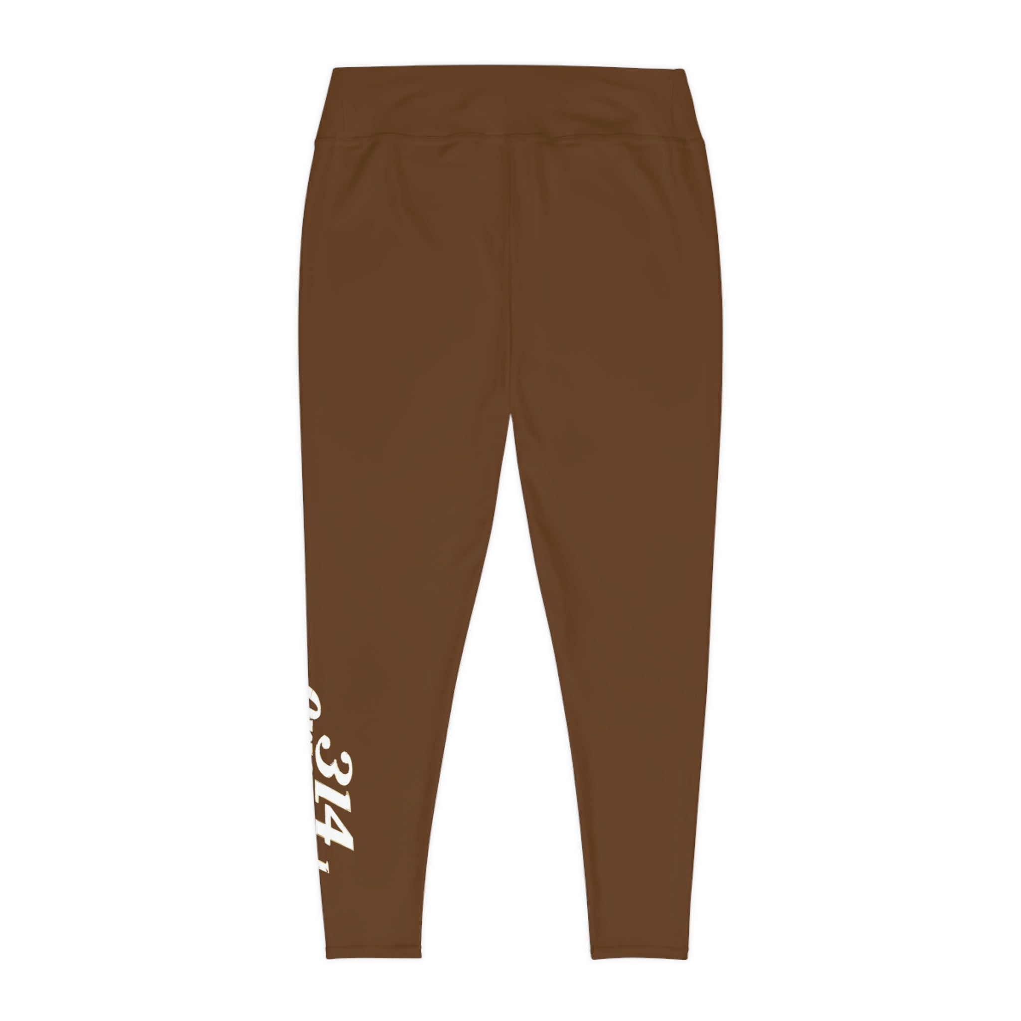 Brown Plus Size Leggings — Subtle Side Script Graphic, Comfortable Everyday Activewear - 314 Originals