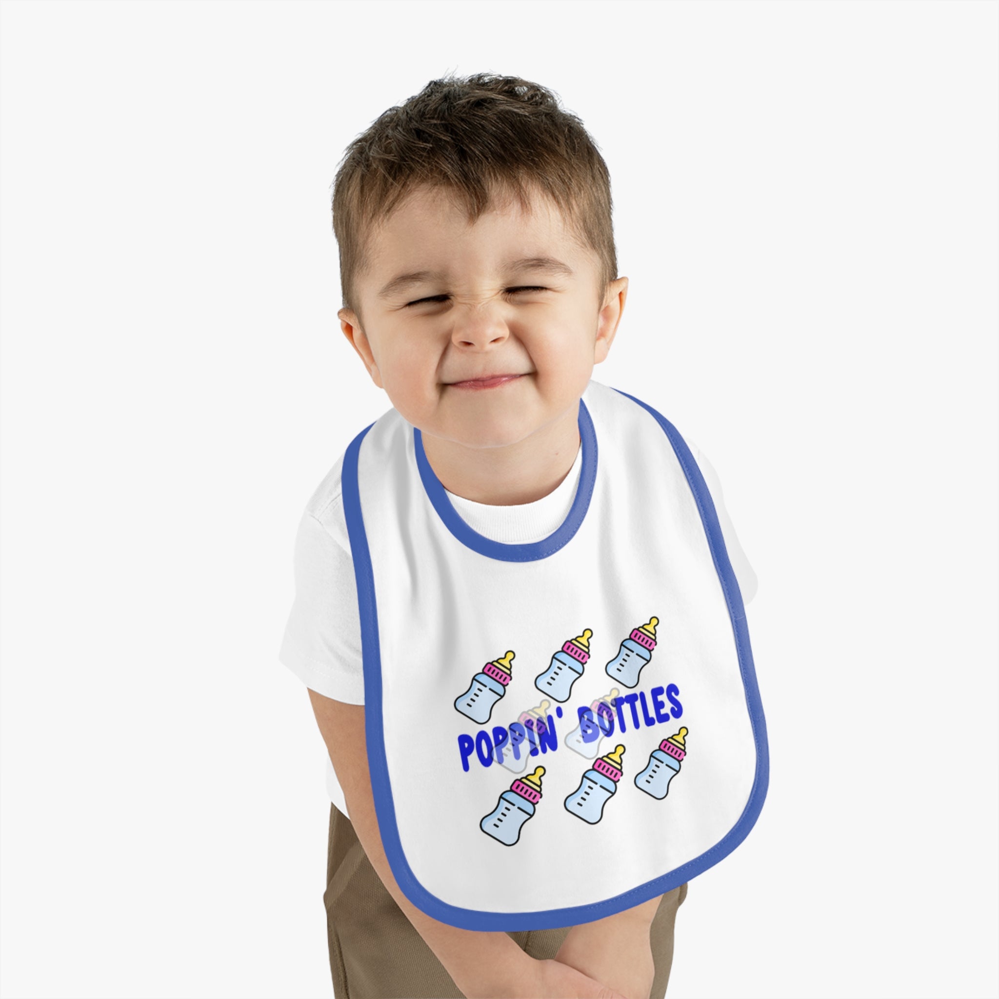 Poppin' Bottles Baby Bib — Cute Bottle Pattern Contrast-Trim Feeding Bib - 314 Originals