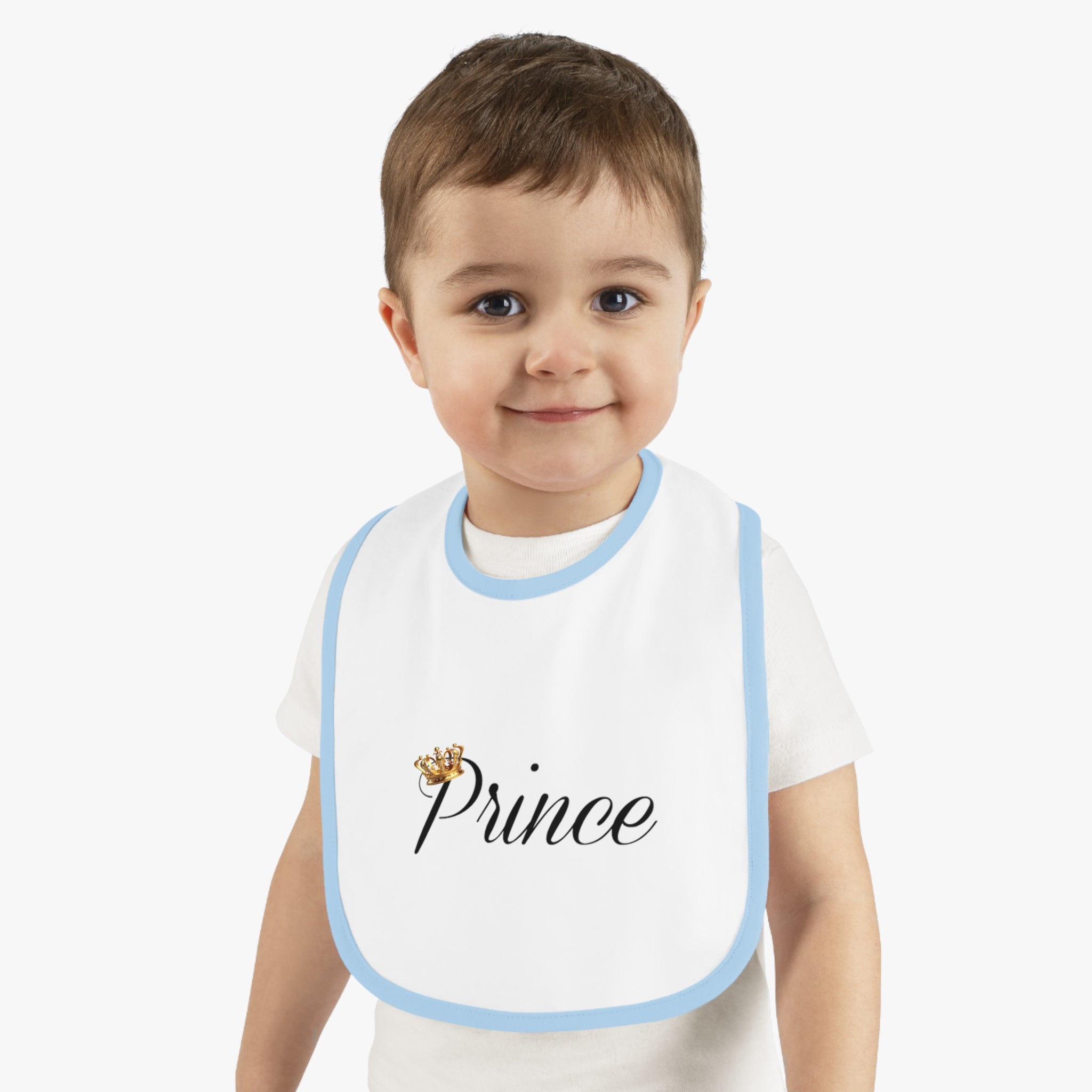 Prince Baby Bib — White Contrast Trim Jersey Bib with Crown Script - 314 Originals
