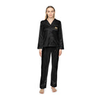 Black Satin Women's Pajama Set — Luxe Long-Sleeve Button Top & Elastic Waist Pants - 314 Originals