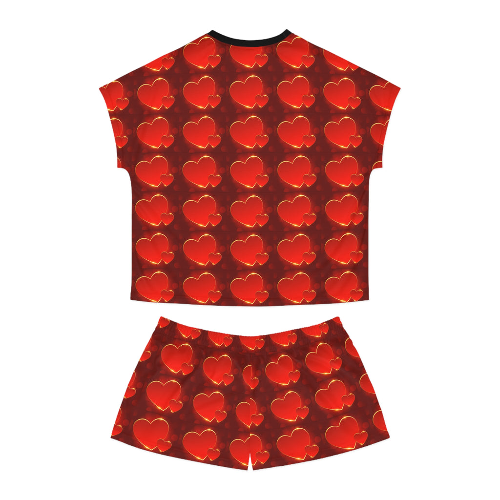 Women's Red Heart Pattern Short Pajama Set – Valentine's Sleepwear - 314 Originals