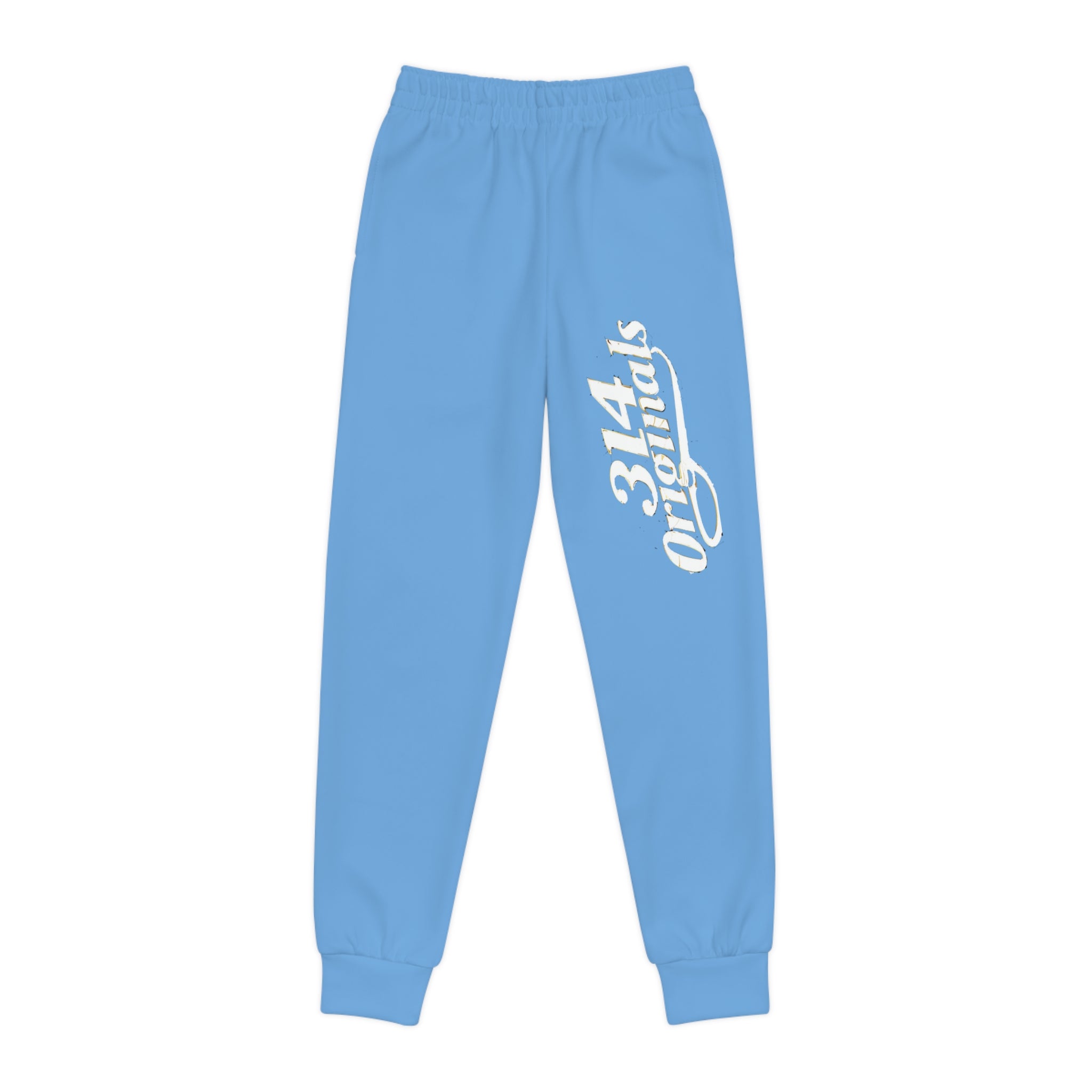 Light Blue Youth Joggers with 314 Originals Side Graphic — Kids Athletic Sweatpants - 314 Originals
