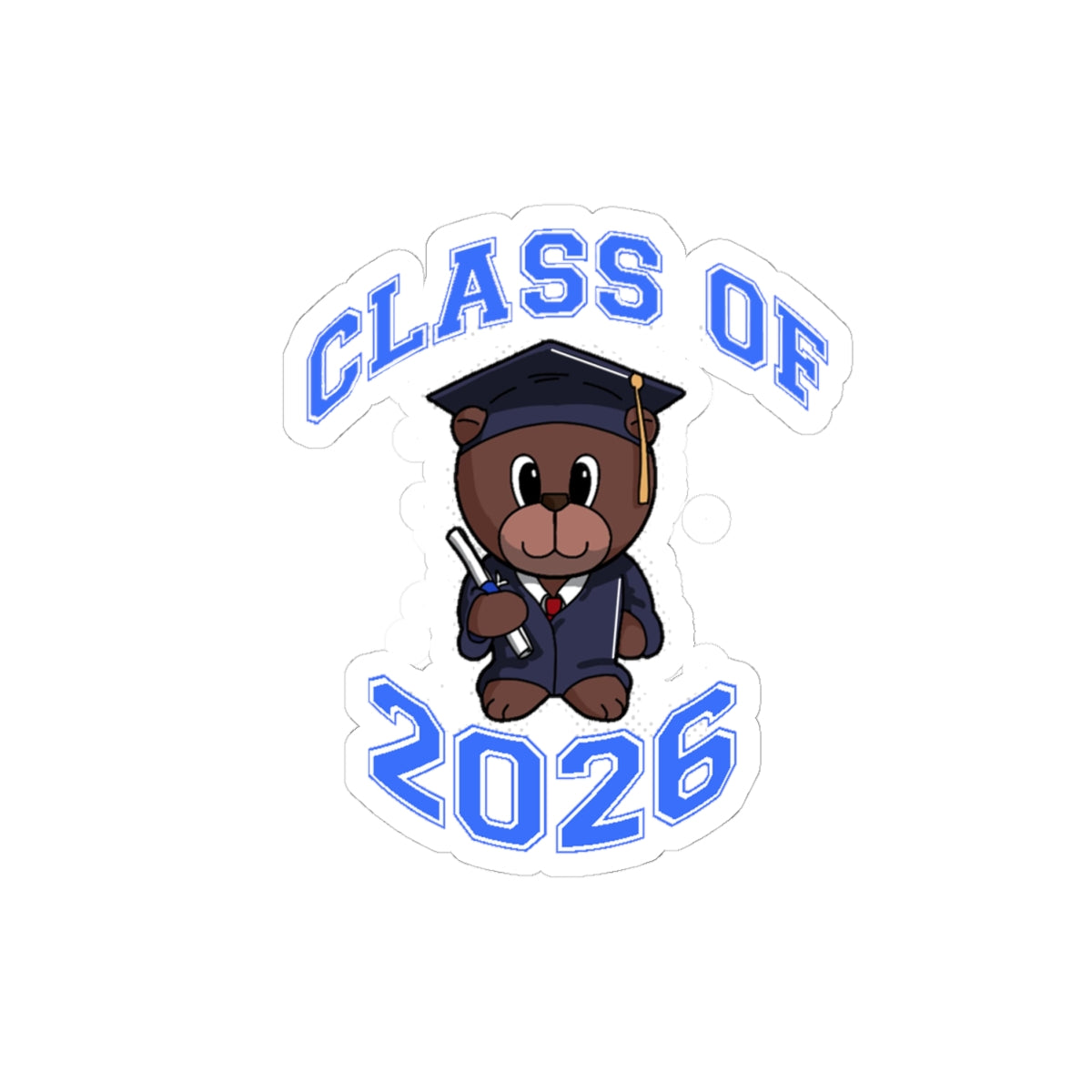 Class of 2026 Graduation Bear Sticker — Cute Cap & Gown Kiss-Cut Sticker for Students