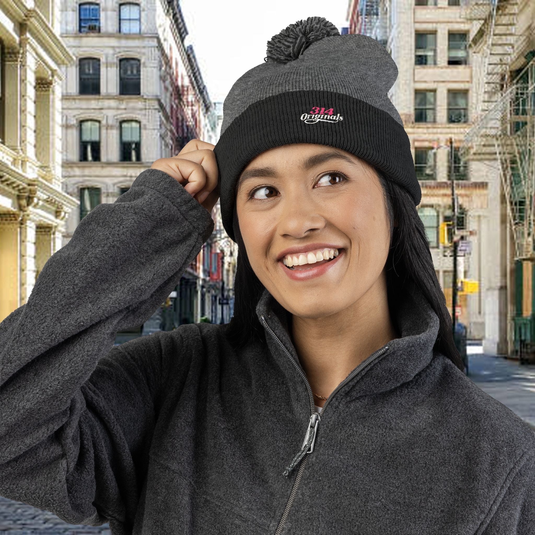Embroidered Pom-Pom Knit Cap — '314 Originals' Beanie Printify Hats  314 Originals
