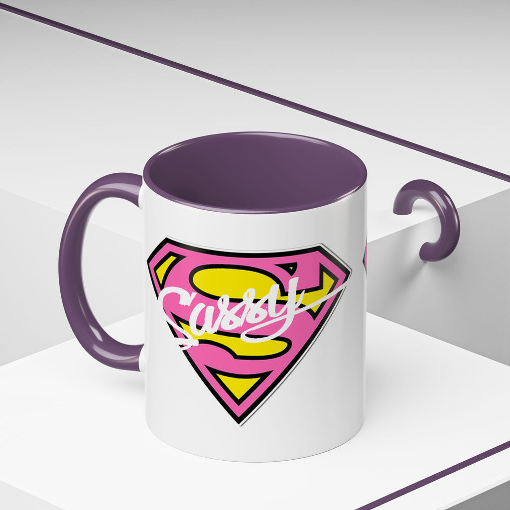 Sassy Supergirl Accent Coffee Mug – Pink & Yellow Super S Logo (11/15oz) - 314 Originals