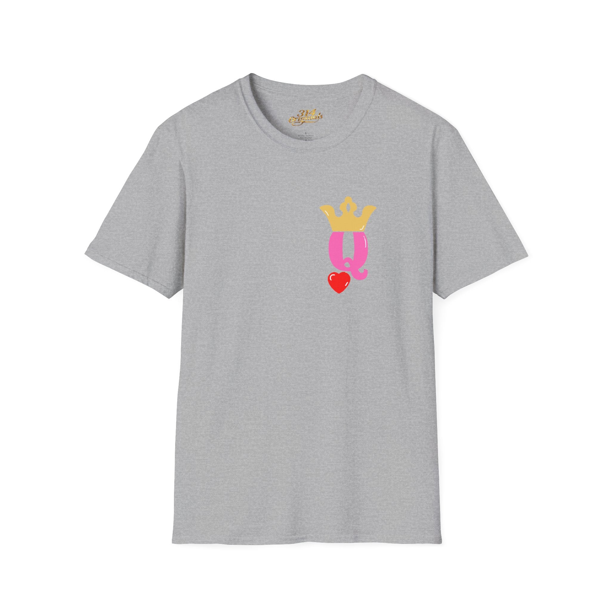 Queen Q Crown T‑Shirt — Pink & Gold Heart Logo Tee