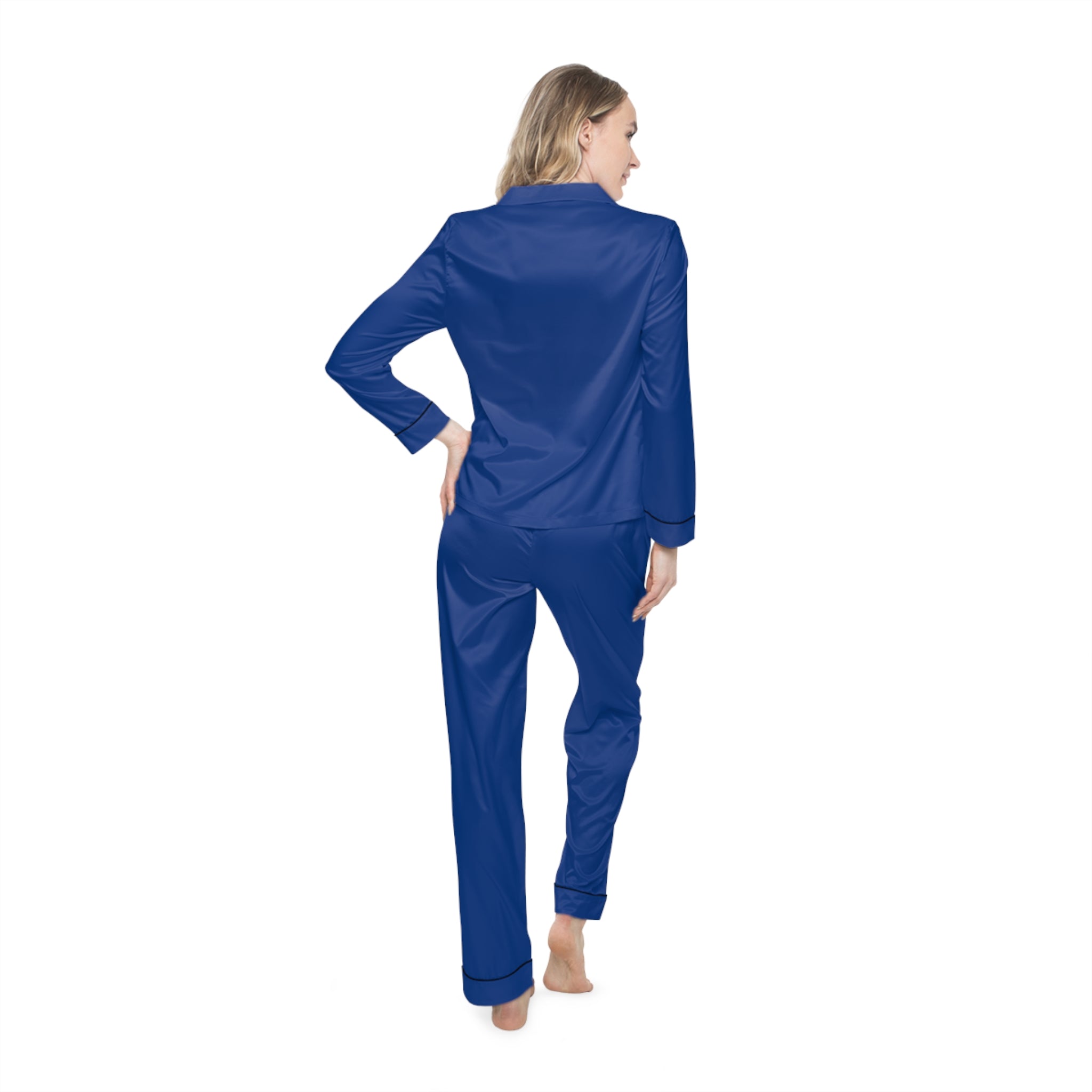 Women's Royal Blue Satin Pajama Set — Luxurious Sleepwear Printify All Over Prints  314 Originals