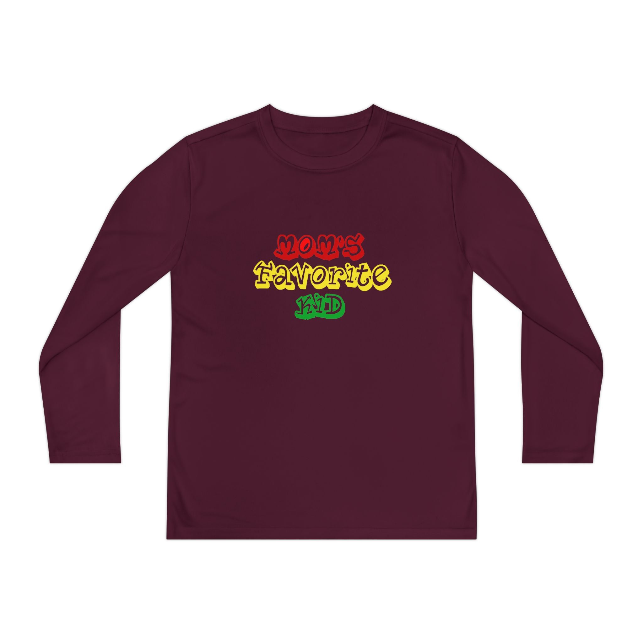 "Mom's Favorite Kid" Youth Long Sleeve Tee — Colorful Retro Graphic