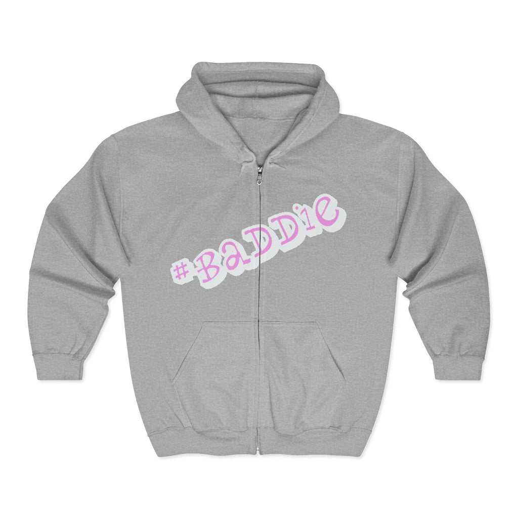 #Sweat à capuche zippé rose « Baddie » — Sweat à capuche graphique streetwear tendance