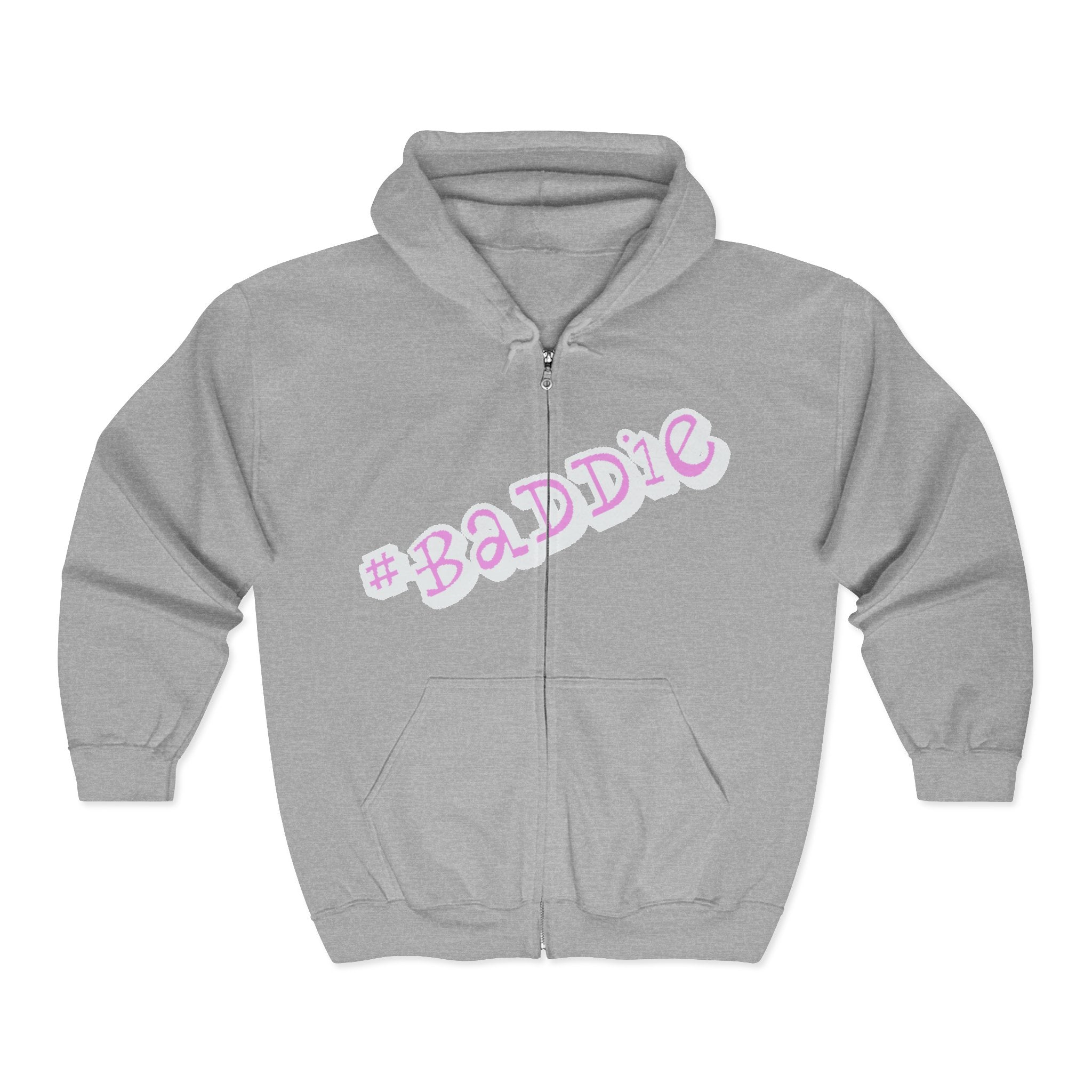 #Baddie Pink Script Zip Hoodie — Trendy Streetwear Graphic Hoodie