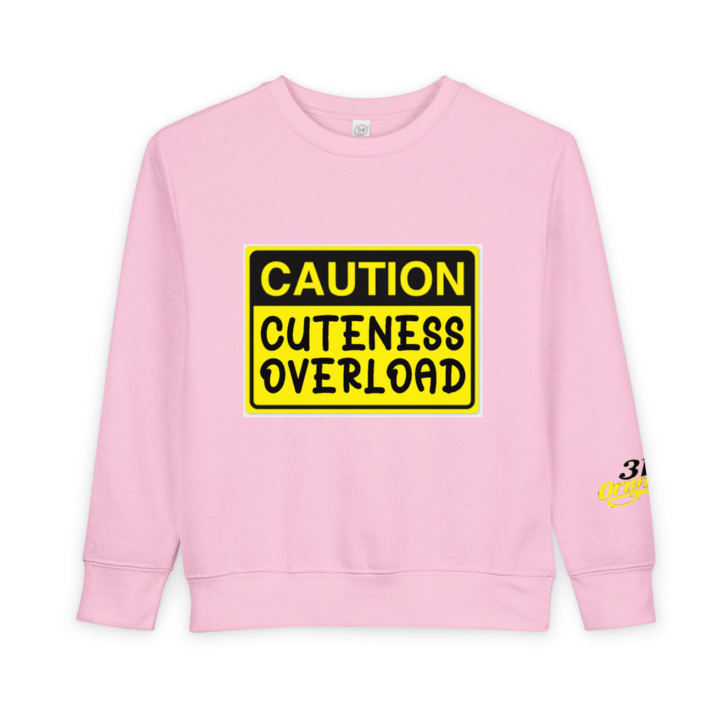 "Caution: Cuteness Overload" Kids Crewneck Toddler Sweatshirt