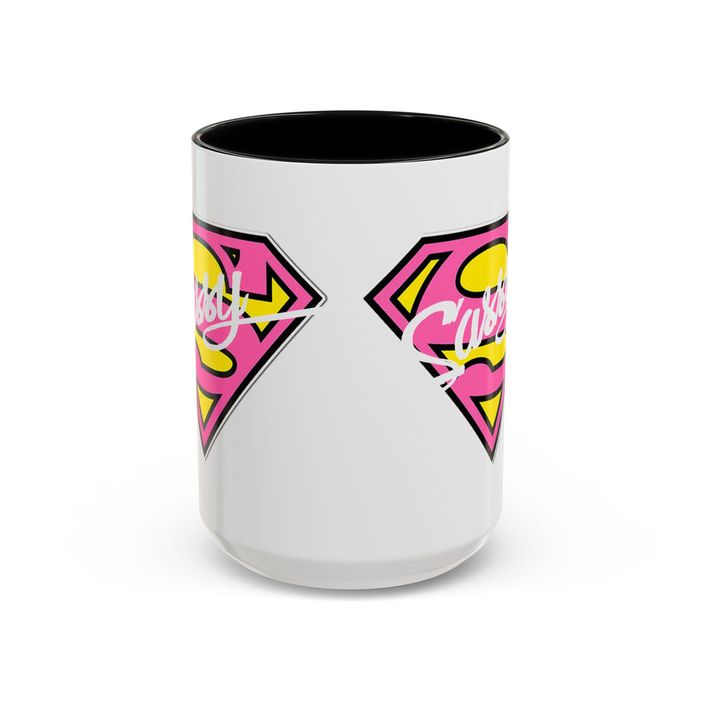 Sassy Supergirl Accent Coffee Mug – Pink & Yellow Super S Logo (11/15oz) - 314 Originals