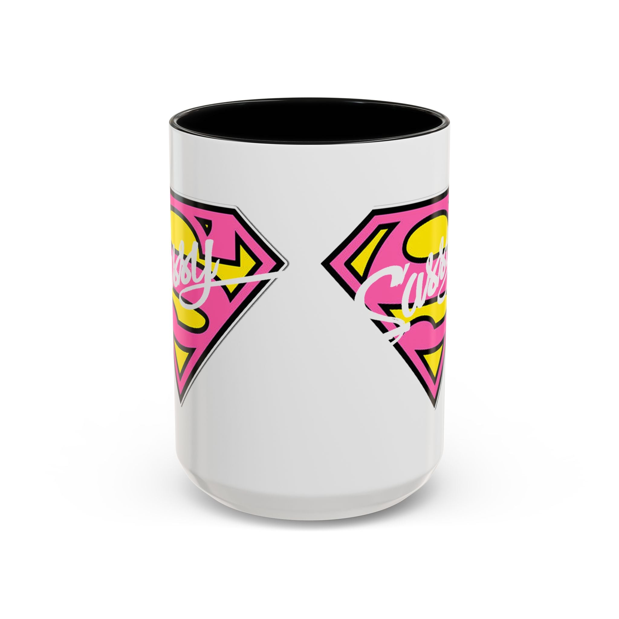 Sassy Supergirl Accent Coffee Mug – Pink & Yellow Super S Logo (11/15oz) - 314 Originals
