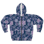 Snowflake All-Over Zip Hoodie — Navy & Pink Winter Pattern - 314 Originals
