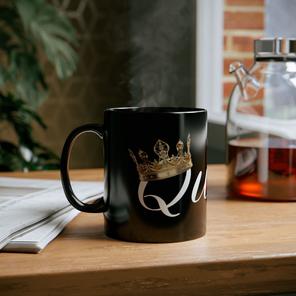 Queen Script Black Mug with Gold Crown — Royal Coffee Tea Gift - 314 Originals
