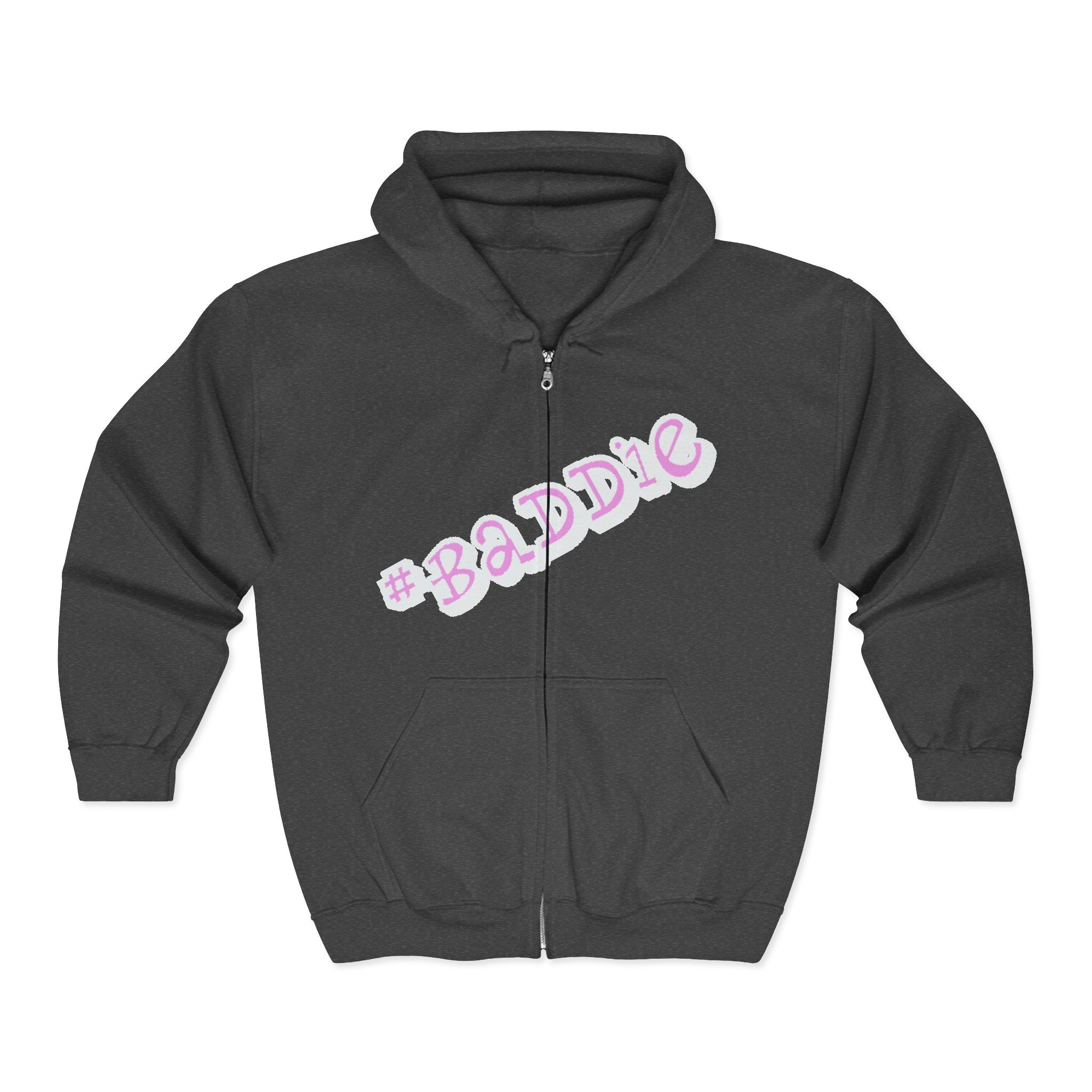 #Baddie Pink Script Zip Hoodie — Trendy Streetwear Graphic Hoodie