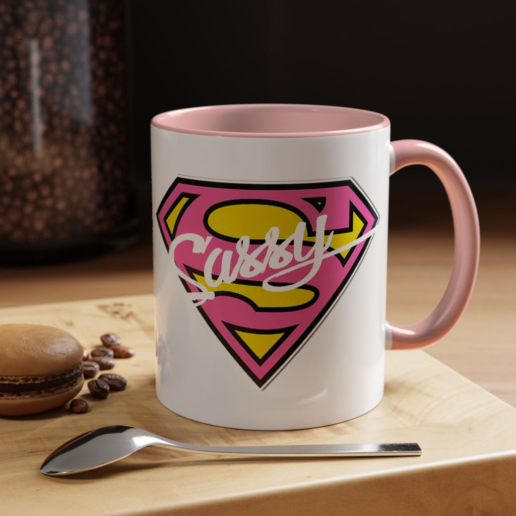Sassy Supergirl Accent Coffee Mug – Pink & Yellow Super S Logo (11/15oz) - 314 Originals