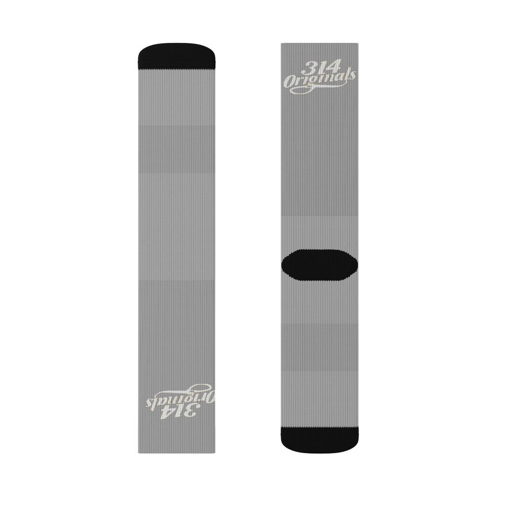 Grey Sublimation Socks with '314 Originals' Script — Athletic Crew Socks - 314 Originals