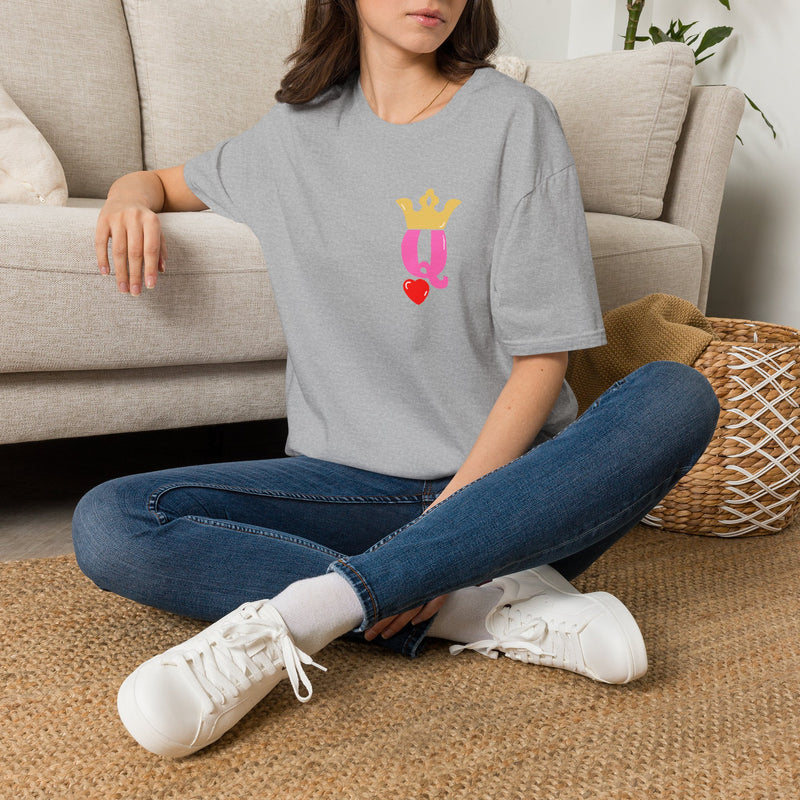 Queen Q Crown T‑Shirt — Pink & Gold Heart Logo Tee