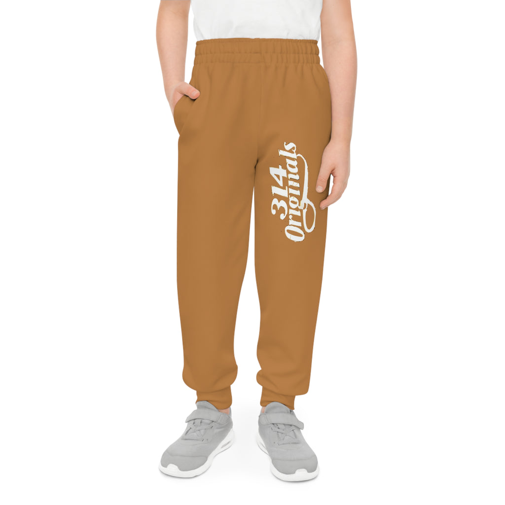 Light Brown Youth Joggers with 314 Originals Side Graphic — Kids Athletic Sweatpants - 314 Originals