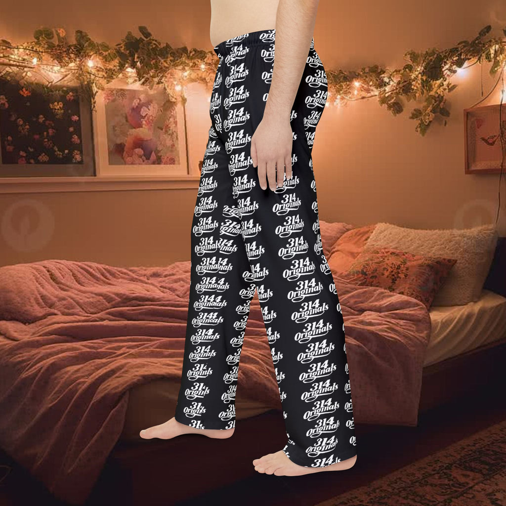 Men's Black All-Over Print Pajama Pants — Retro '314' Script Pattern Loungewear - 314 Originals