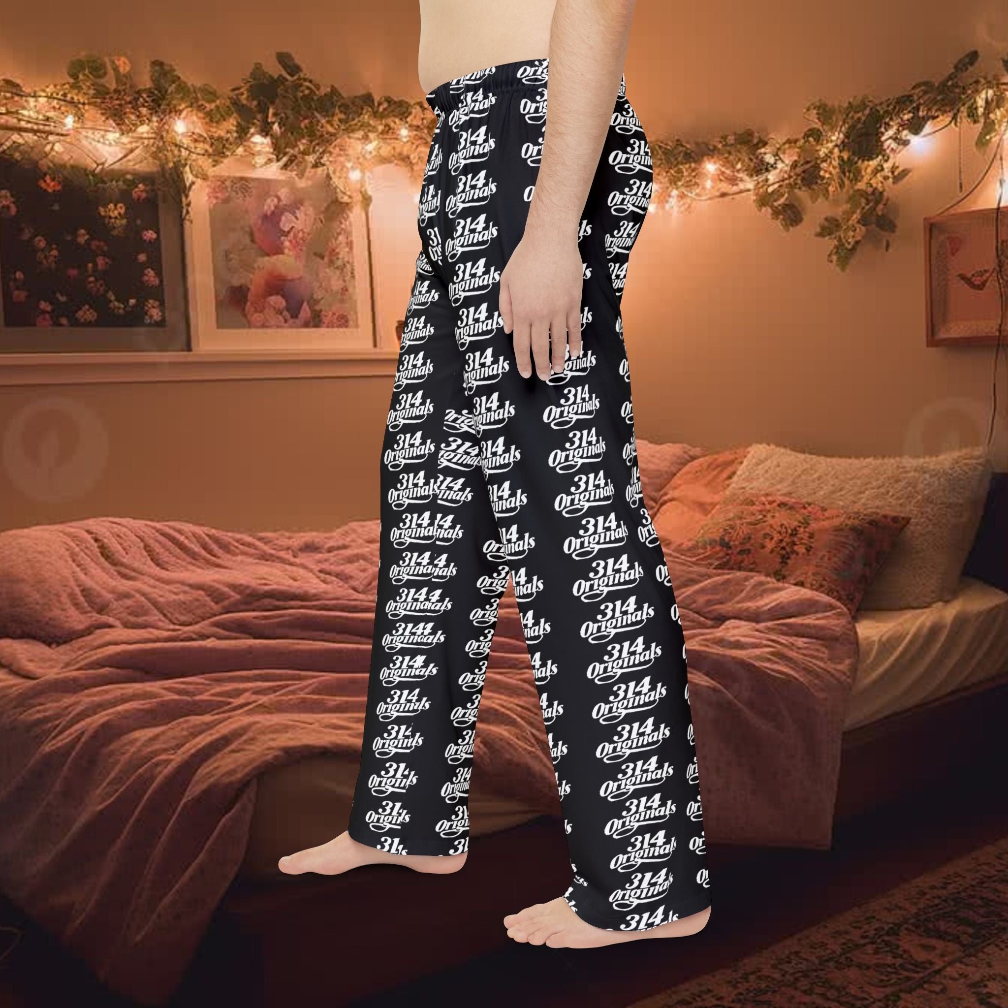 Men's Black All-Over Print Pajama Pants — Retro '314' Script Pattern Loungewear - 314 Originals