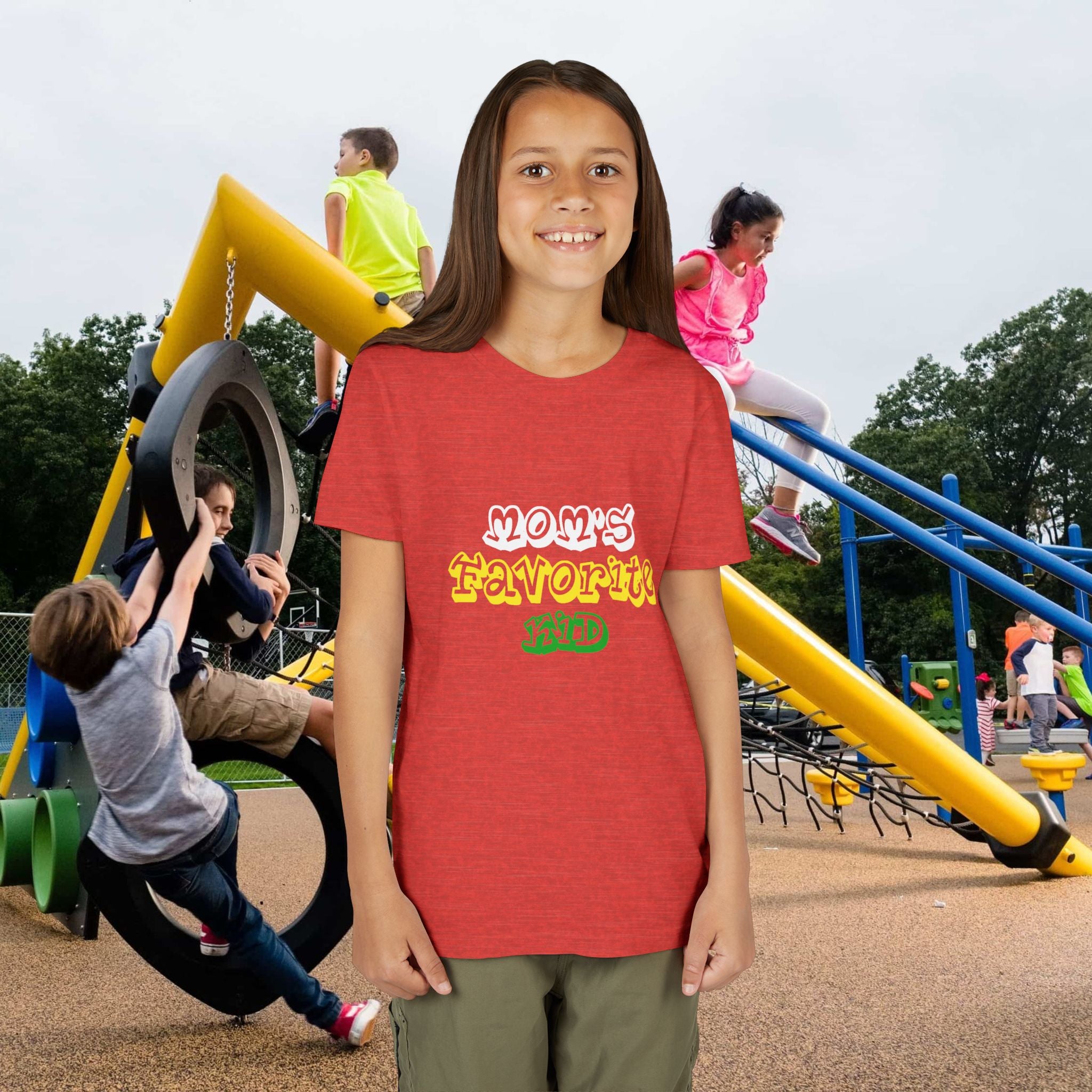 Girl's "Favorite Kid" Retro Yellow & Green Graphic T-Shirt