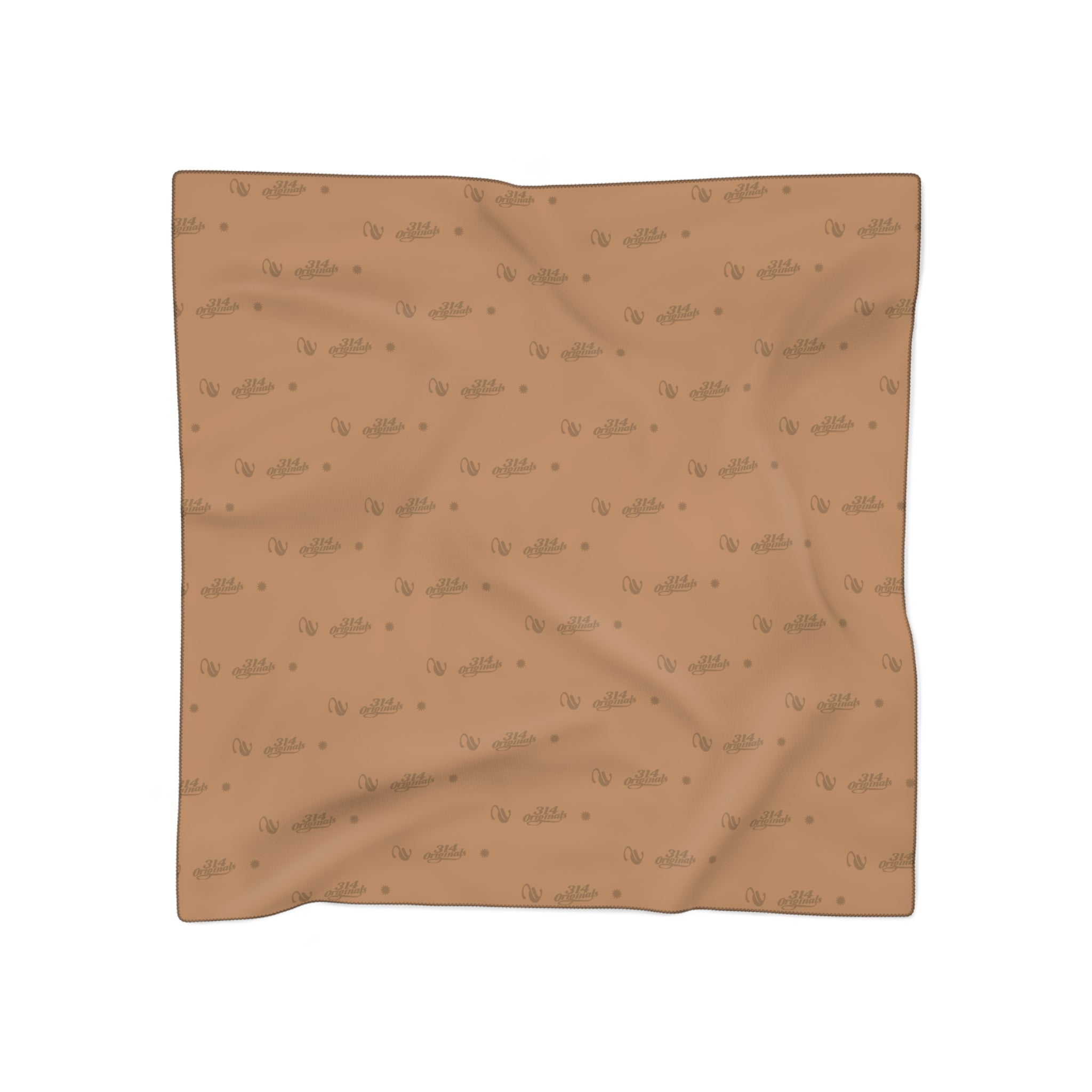 Silky Light Brown Logo Scarf — Gold Script Pattern Polyester Scarf - 314 Originals