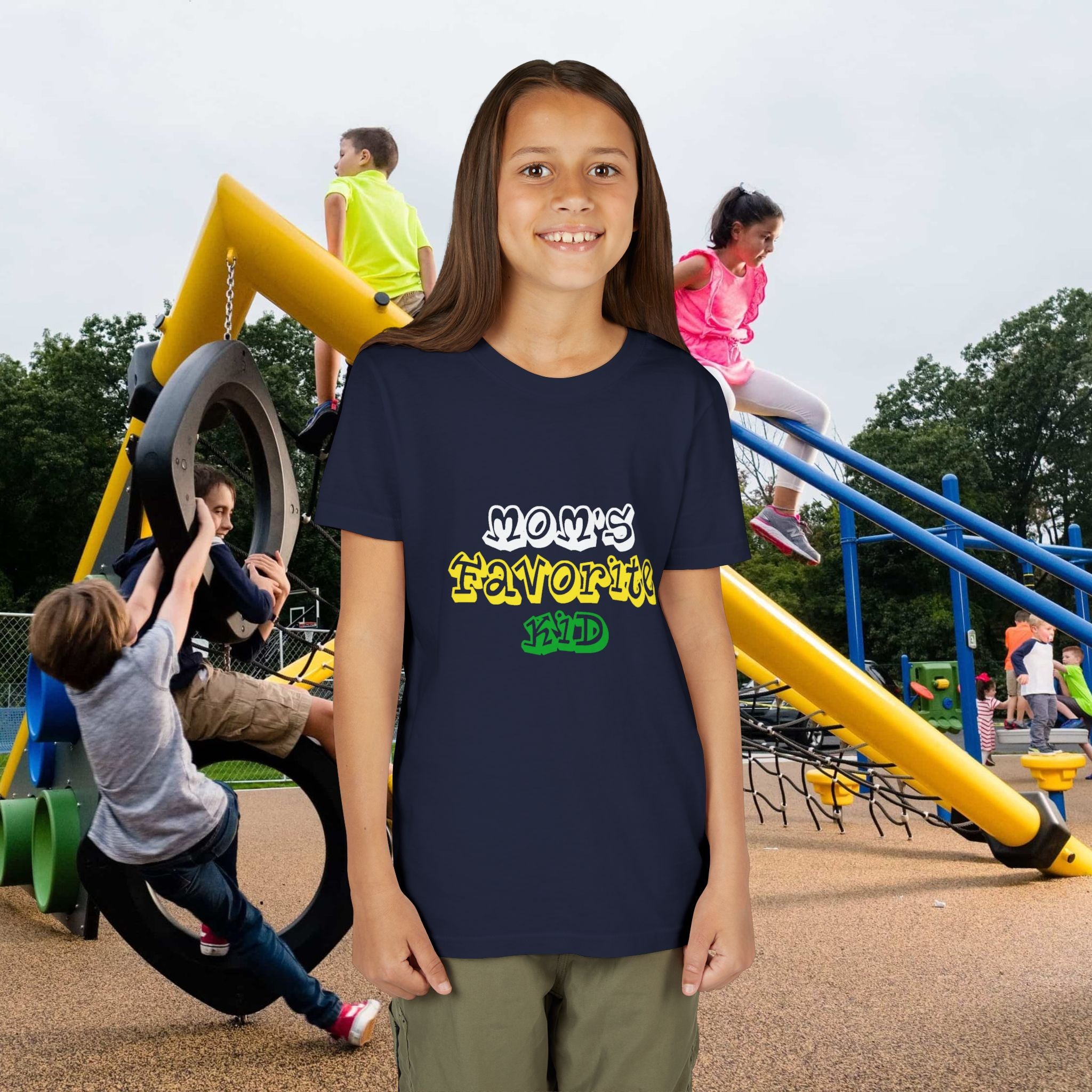 Girl's "Favorite Kid" Retro Yellow & Green Graphic T-Shirt