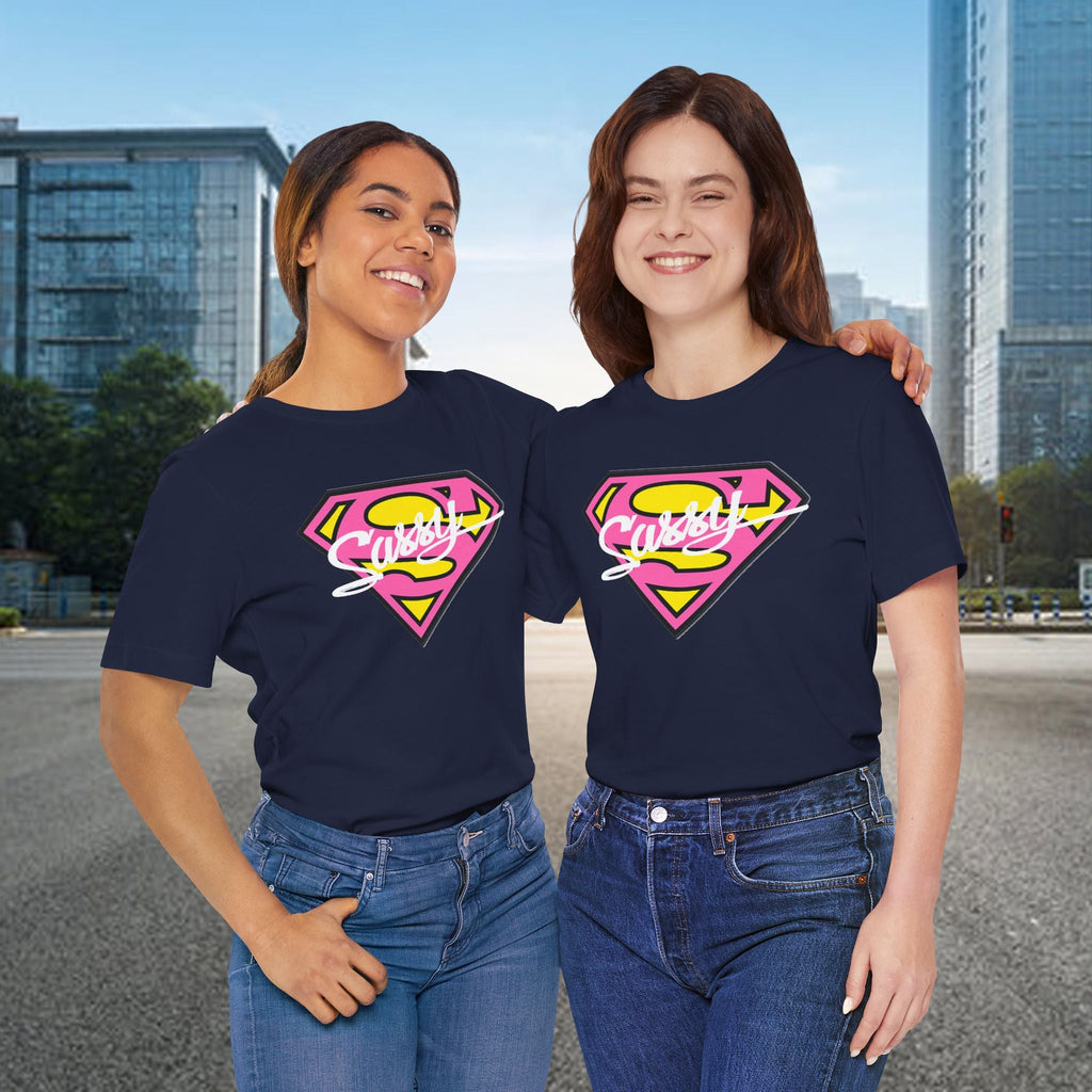 Super Sassy Tee — Pink & Yellow S Badge Graphic T-Shirt Printify T-Shirt  314 Originals