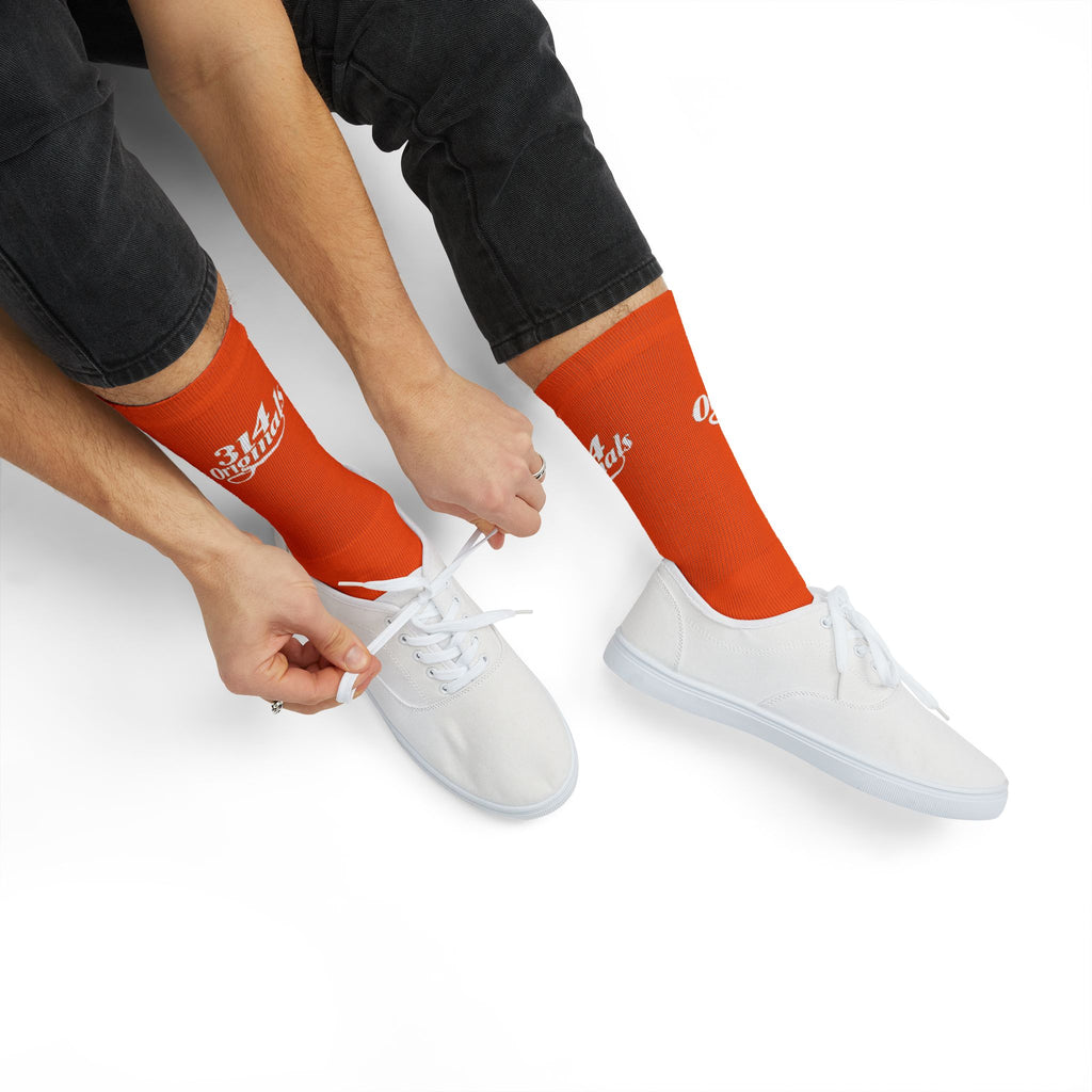 Orange Sublimation Socks with '314 Originals' Script — Athletic Crew Socks - 314 Originals