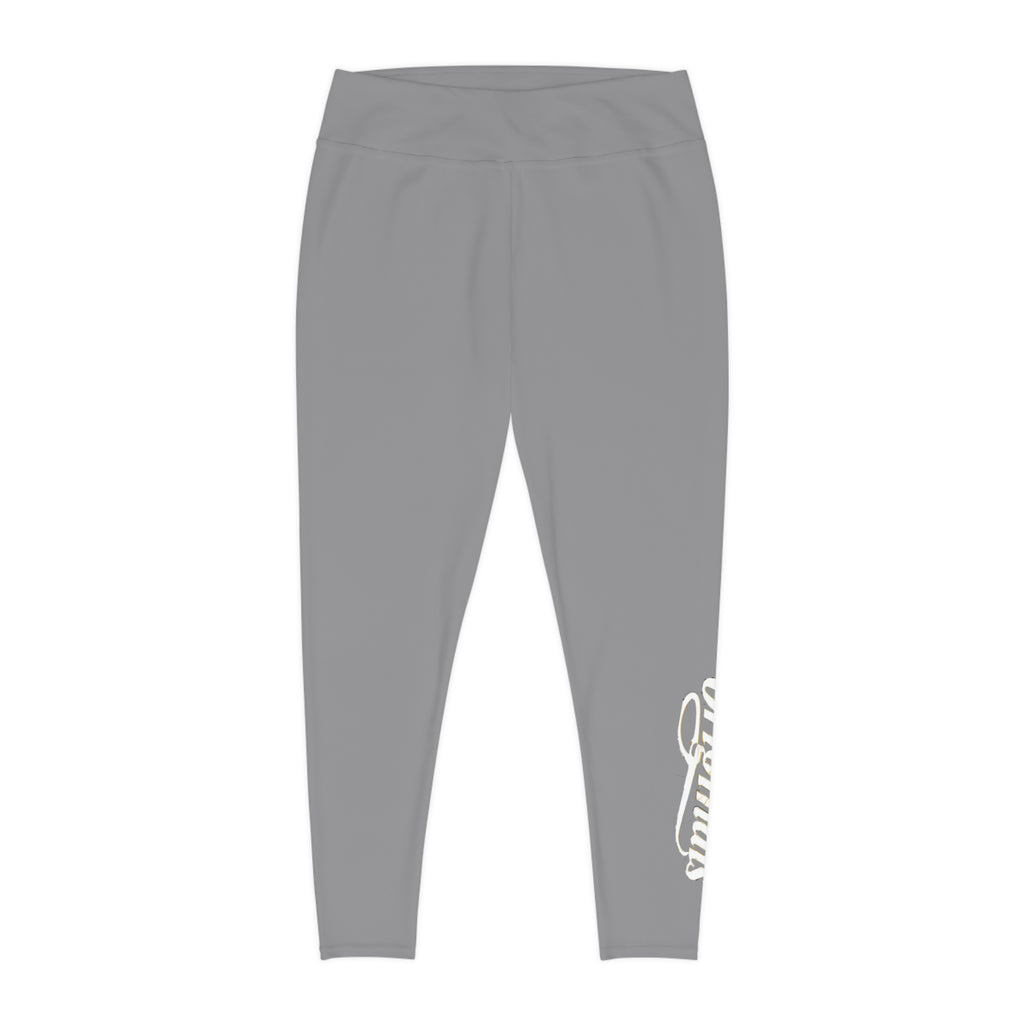 Grey Plus Size Leggings — Subtle Side Script Graphic, Comfortable Everyday Activewear - 314 Originals