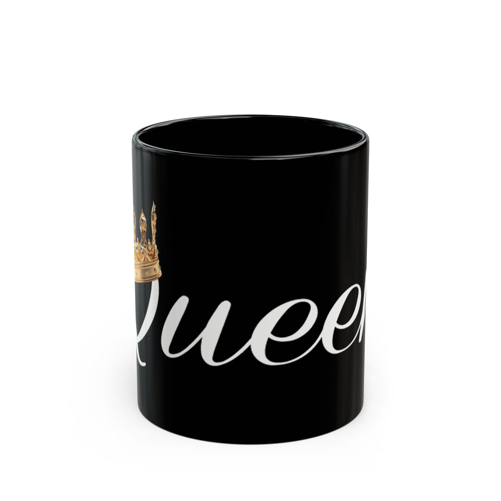 Queen Script Black Mug with Gold Crown — Royal Coffee Tea Gift - 314 Originals