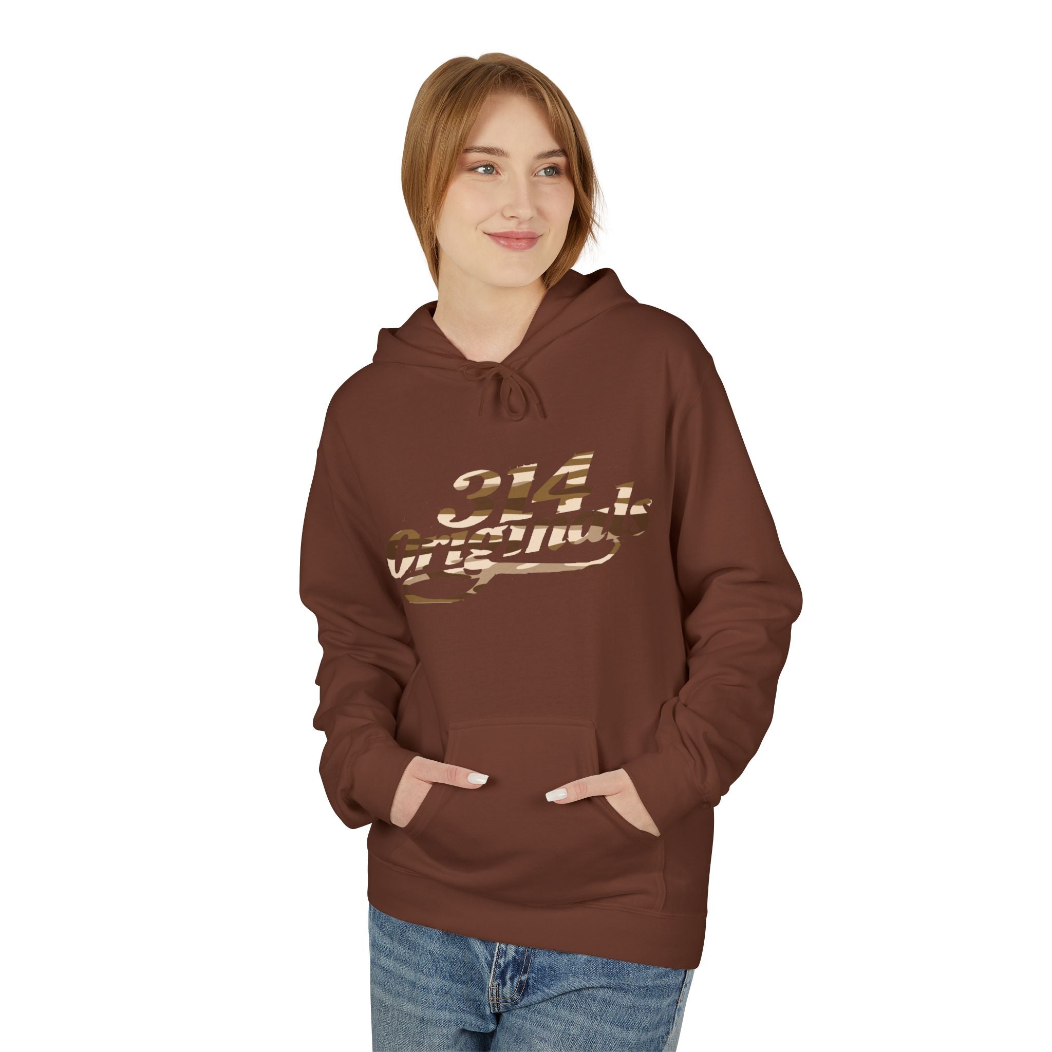 314 Originals Brown Camo Hoodie — Retro Script Logo Pullover - 314 Originals