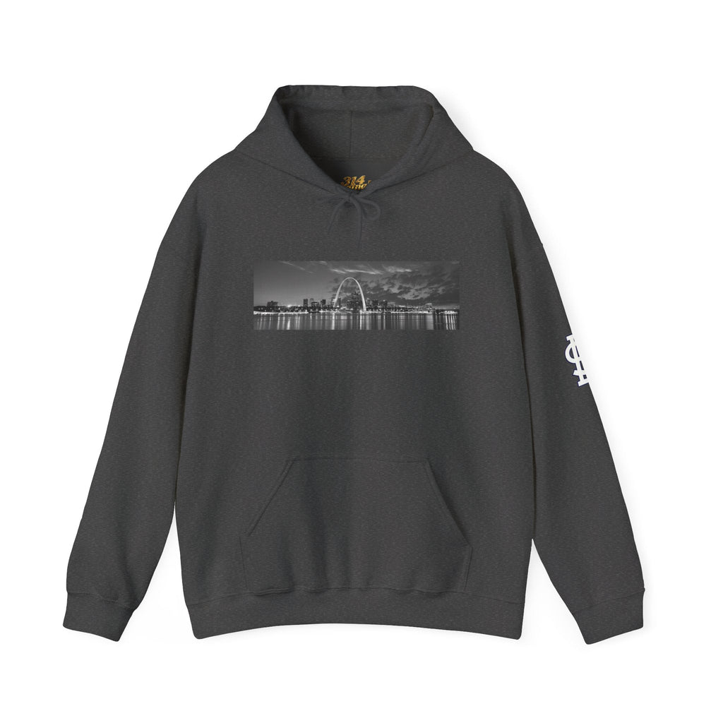 City Skyline Hoodie — Black & White Waterfront Panorama Pullover Printify Hoodie  314 Originals