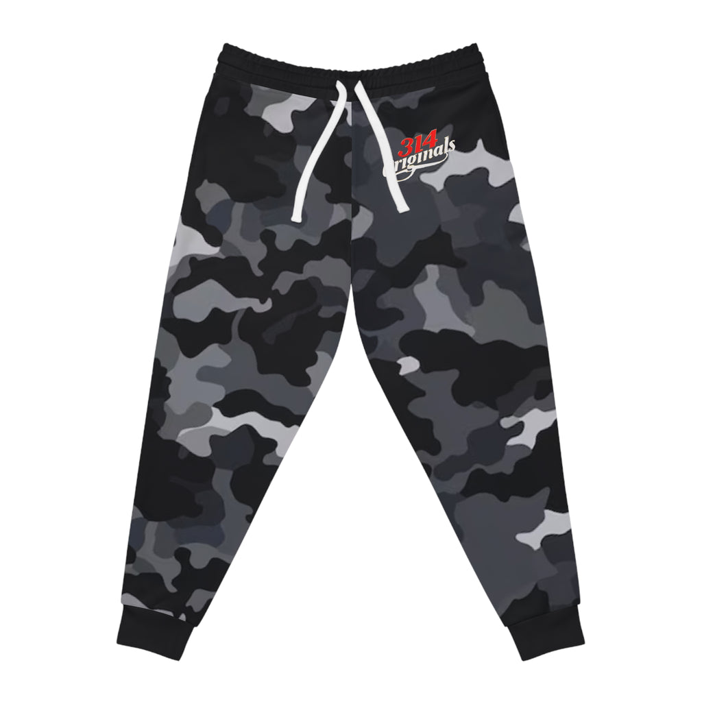 Black Camo 314 Originals Athletic Joggers – Retro Script Logo Sweatpants