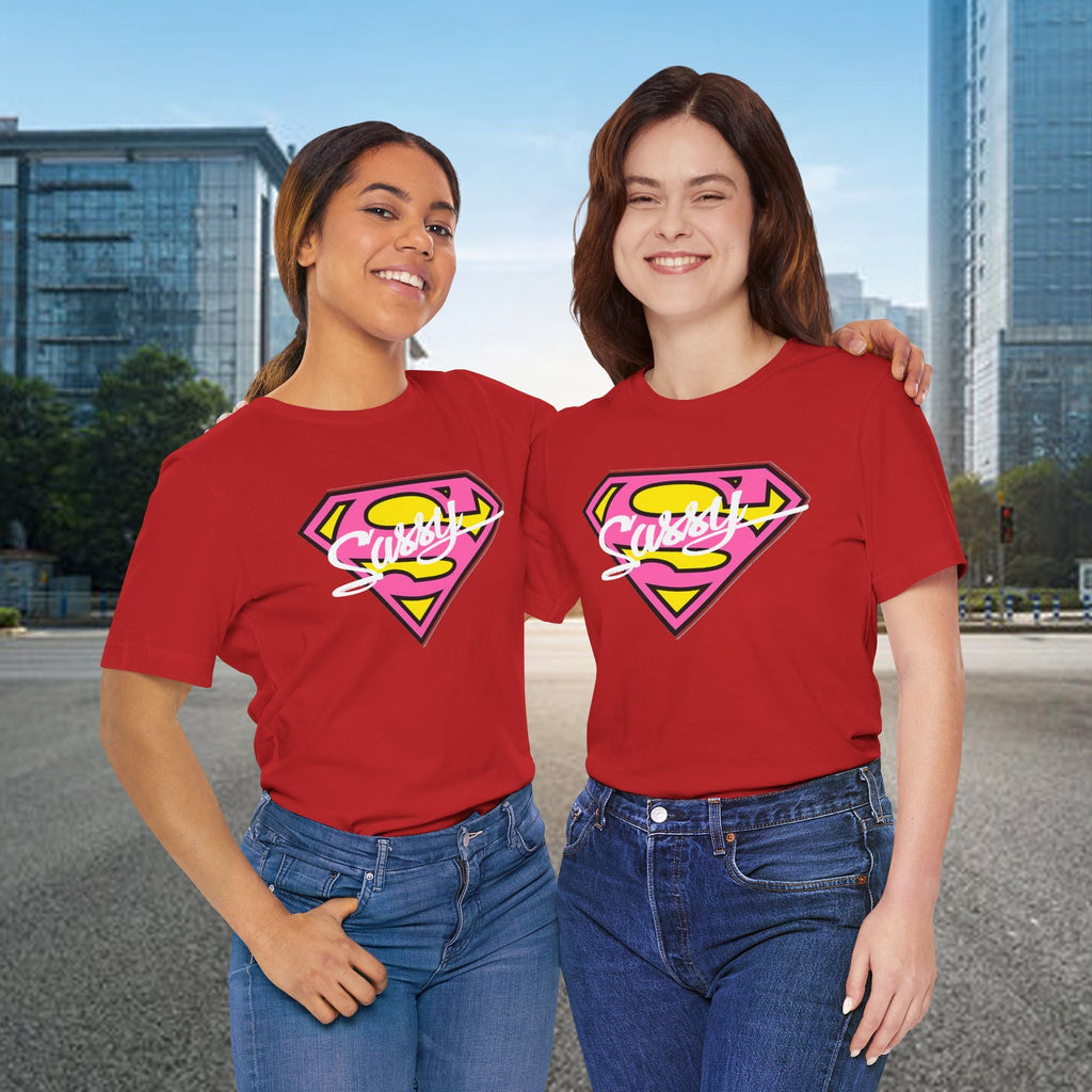Super Sassy Tee — Pink & Yellow S Badge Graphic T-Shirt Printify T-Shirt  314 Originals