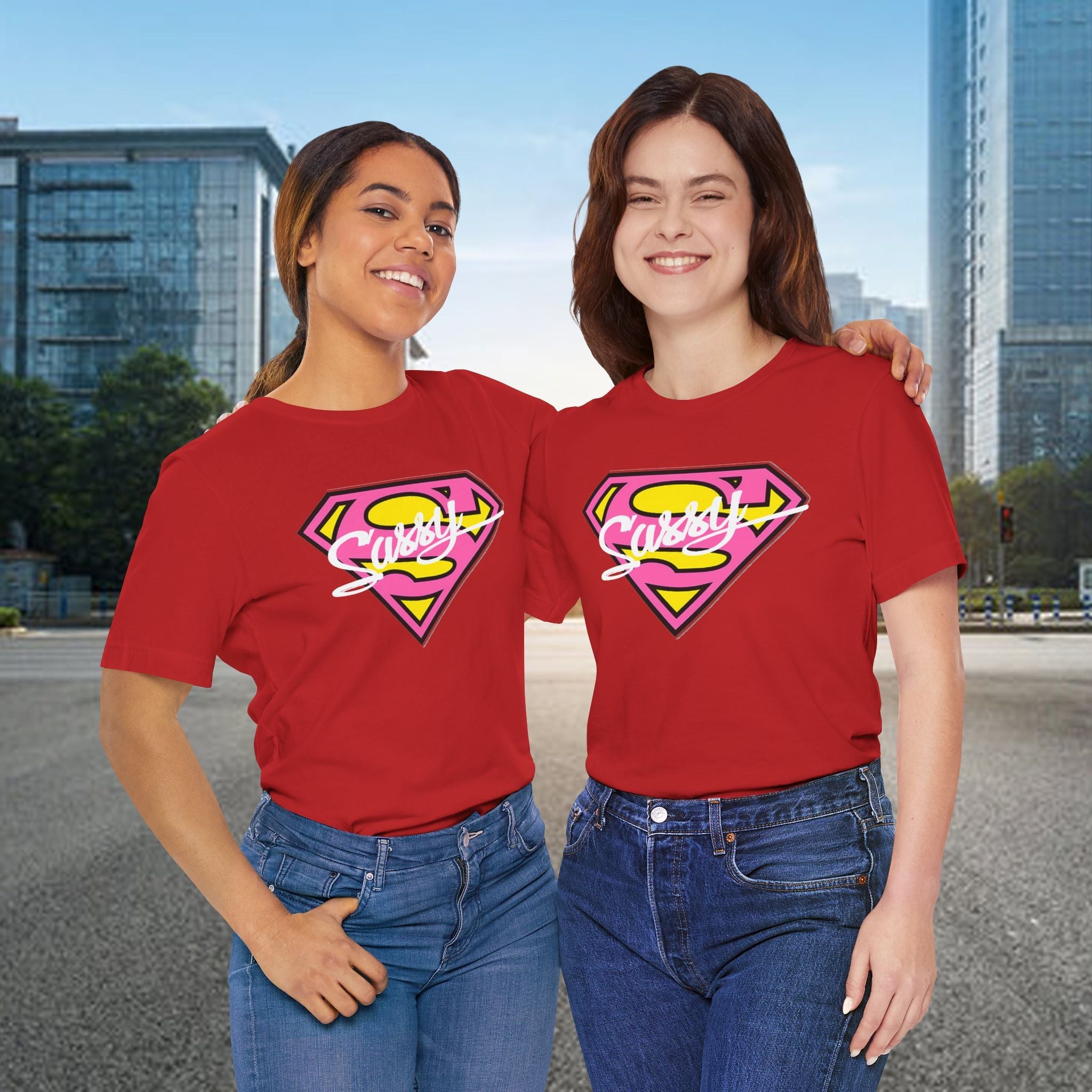 Super Sassy Tee — Pink & Yellow S Badge Graphic T-Shirt Printify T-Shirt  314 Originals