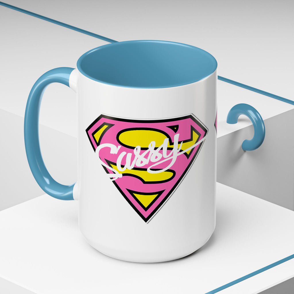 Sassy Supergirl Accent Coffee Mug – Pink & Yellow Super S Logo (11/15oz) - 314 Originals