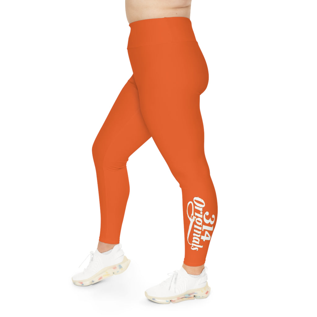 Orange Plus Size Leggings — Subtle Side Script Graphic, Comfortable Everyday Activewear - 314 Originals