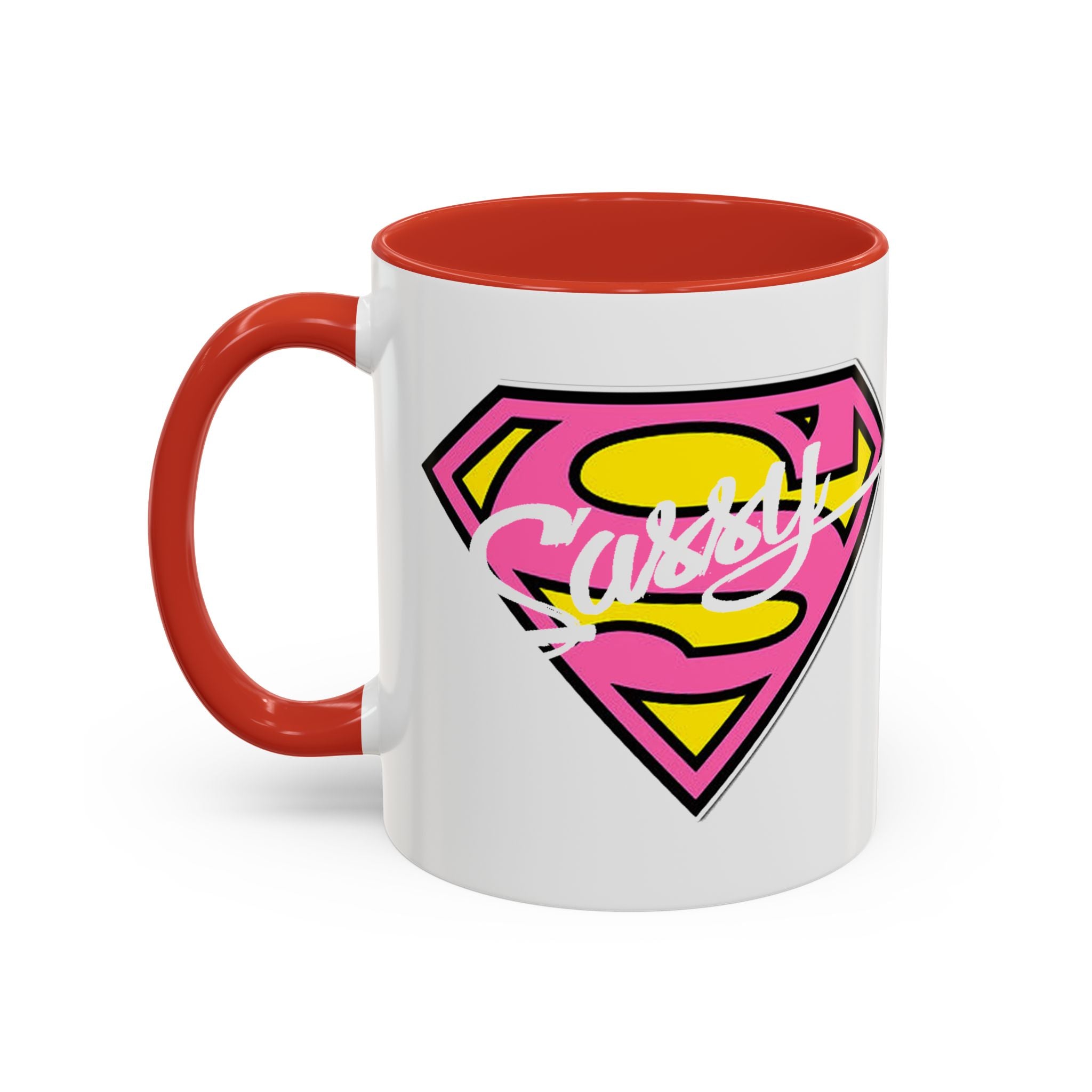 Sassy Supergirl Accent Coffee Mug – Pink & Yellow Super S Logo (11/15oz) - 314 Originals