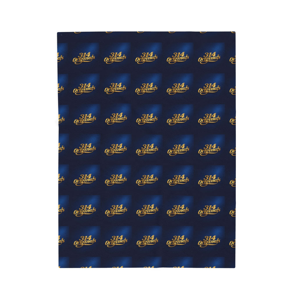 "314 Originals" Velveteen Plush Blanket – Navy Gold Repeating Logo Throw