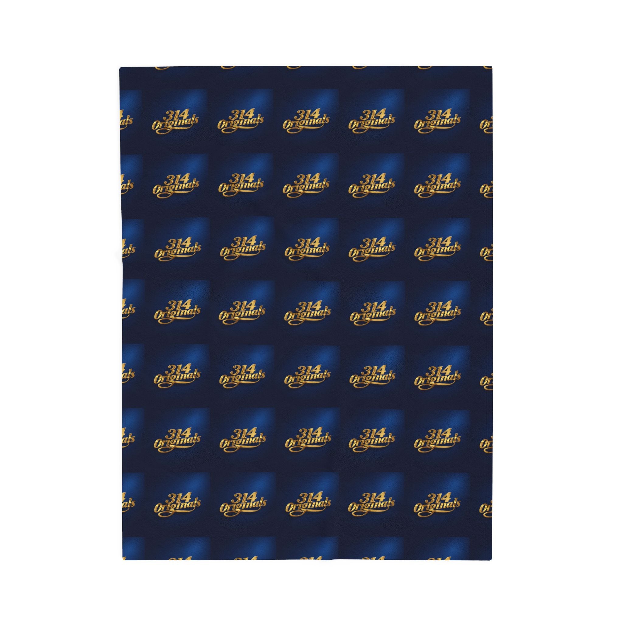 "314 Originals" Velveteen Plush Blanket – Navy Gold Repeating Logo Throw